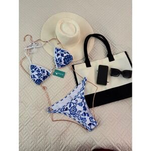 TASHEHE Women's Bikini Set‎ High Leg Cut Double Straps Cute High Waist Two Piece